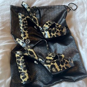 Philipp Plein leopard wedge sandal in patent leather